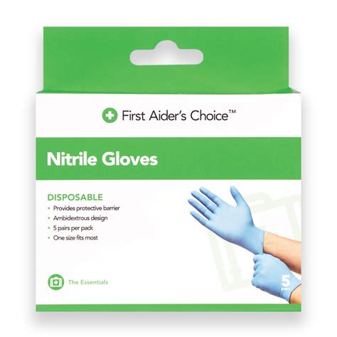 First Aiders Choice Nitrile Gloves 5 Pairs Per Pack