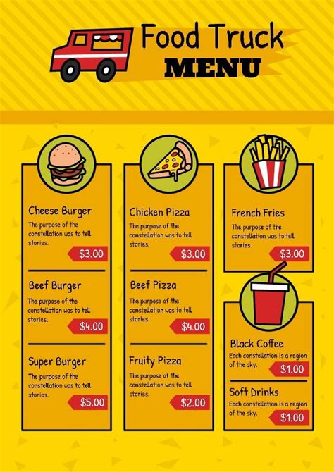 Free Doodle Yellow Food Truck Menu Template To Customize Food Truck