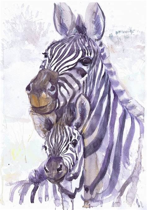 Zebra Art Original Watercolor Zebra With A Toddler Zebra