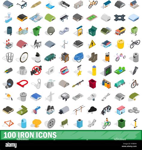 100 Iconos De Hierro En Estilo 3d Isométrica Para Cualquier Diseño Ilustración Vectorial Imagen