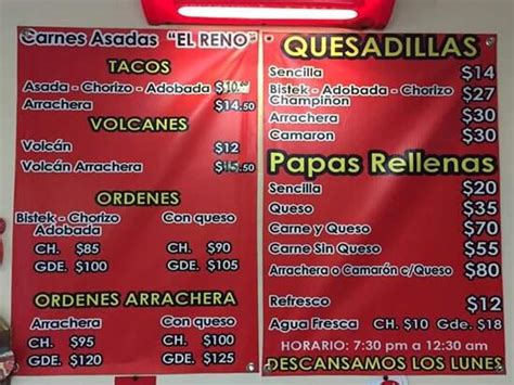 Menu At Carnes Asadas El Reno Restaurant Guadalajara