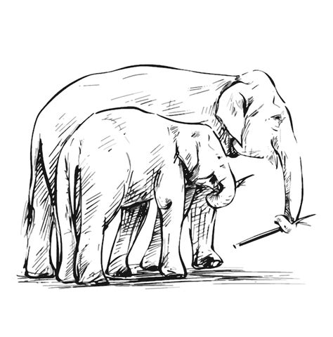 Un Dibujo De Una Madre Elefante Vector Premium