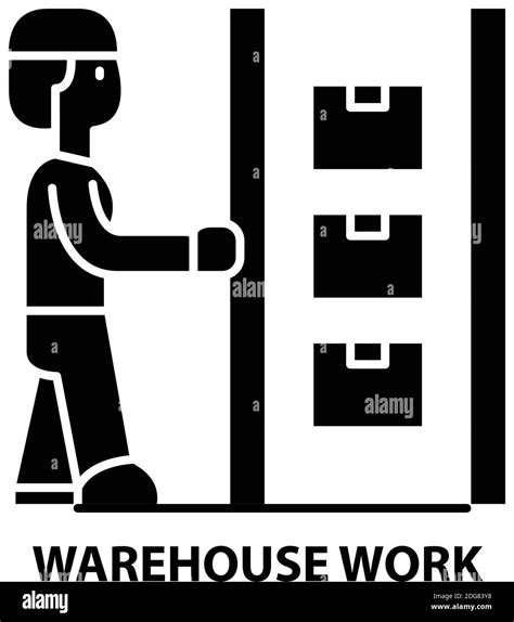 Warehouse Work Icon Black Vector Sign With Editable Strokes Concept Illustration Stock Vector