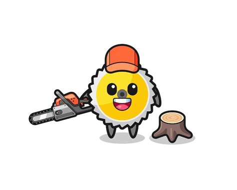 Premium Vector Saw Blade Lumberjack Character Holding A Chainsaw