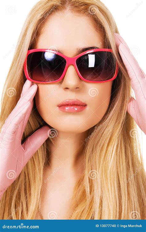 Beautiful Blonde In A Big Sunglasses Stock Photo Image Of Pink