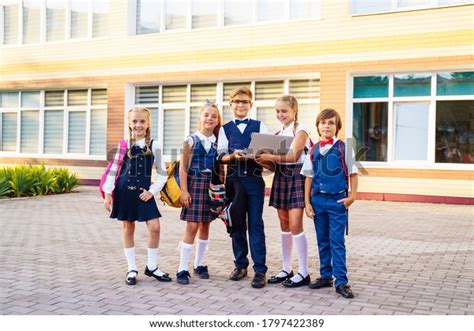 Education School Classmates School Uniforms Standing Stock Photo