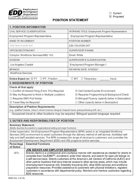 Fillable Online Position Classification Plan Replaces Em And