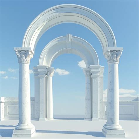 Traditional Greek Architecture With White Arch On Blue Sky Premium Ai