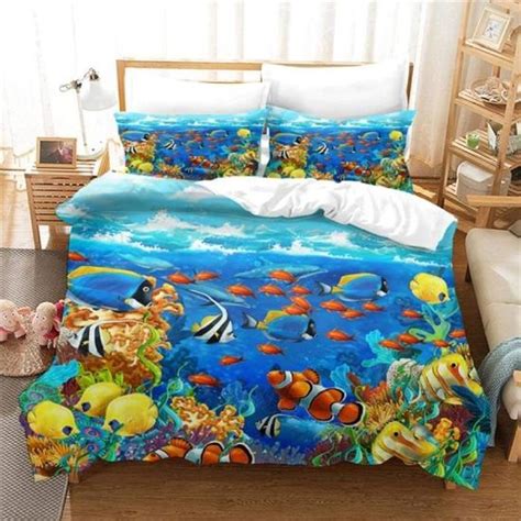 Housse De Couette Banc De Poissons Sous La Mer Microfiber Couvre Lit 2