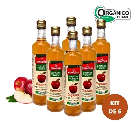 Kit 6 Vinagre 100 Orgânico De Maça 500ml 4 Estações Frete grátis