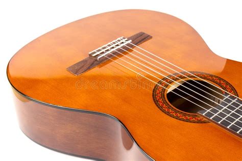 Acoustic Guitar Neck With Body And Strings On White Background In Close