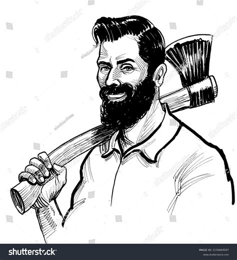 Canadian Lumberjack Axe Ink Black White Stock Illustration 2156869097