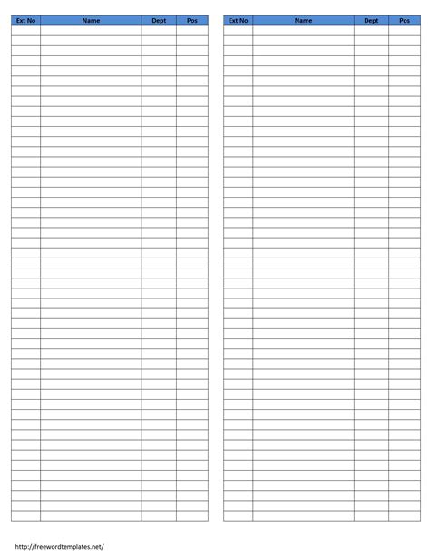 Phone Extension List Template Excel