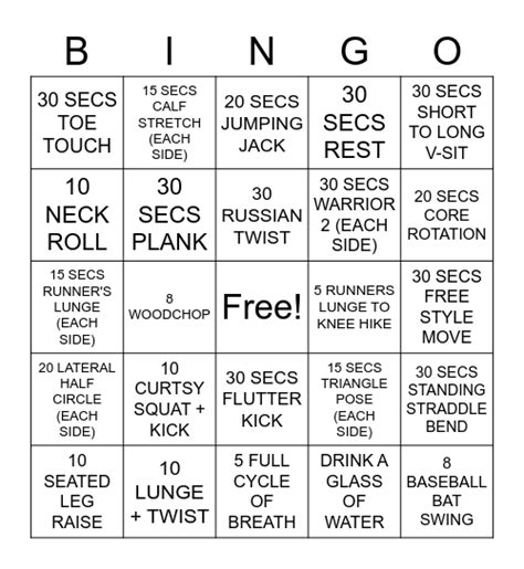 Workout Bingo 4 Bingo Card