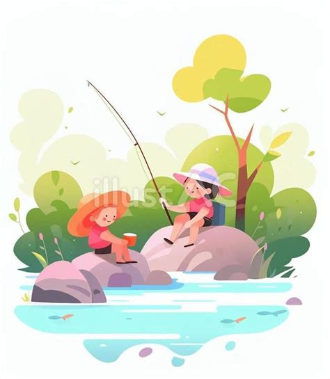 Free Vectors | two kids fishing