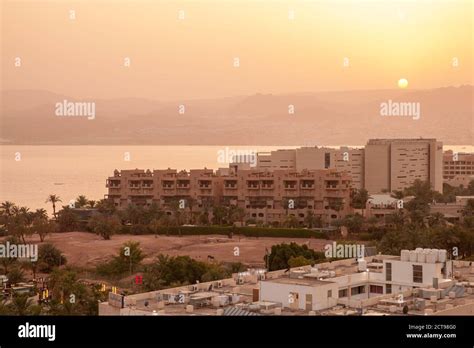 Aqaba Jordan May 18 2018 Coastal Cityscape Of Aqaba City At Sunset