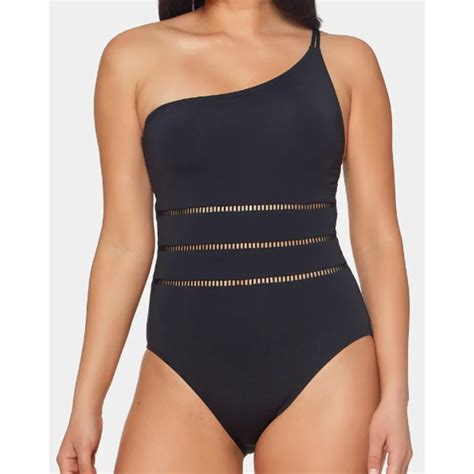 Bleu Rod Beattie Swim Bleu Rod Beattie One Piece Swimsuit Black One Shoulder Behind The