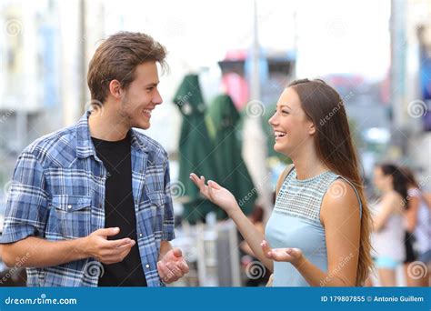 Happy Friends Meeting And Talking In The Street Stock Image Image Of