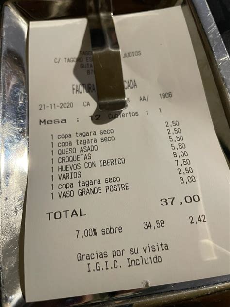 Carta del restaurante Tasca 1900 Guía del Isora