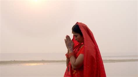 Closeup shot of a woman celebrating Chhath Pooja Stock Video | Knot9