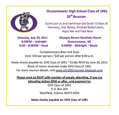 OHS Class 1991 Reunion | Reunion invitations, Class reunion invitations, Class reunion