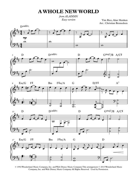 A Whole New World Arr Christian Bennedsen By Tim Rice Sheet Music For Piano Solo At Sheet