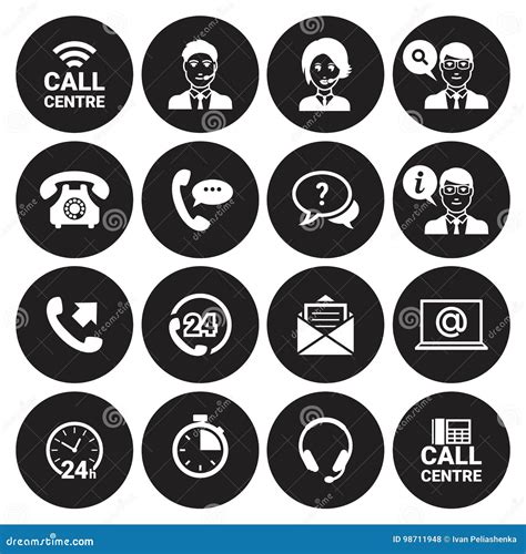 Call Center Icons Set Stock Illustration Illustration Of Black 98711948