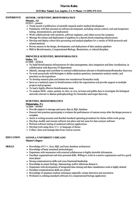 Scientist, Bioinformatics Resume Samples | Velvet Jobs