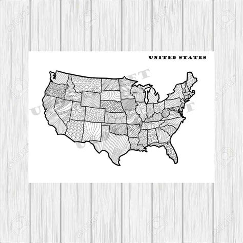 Usa Map Coloring Page Usa Map Wall Art Adult Coloring Map Wall Art Images