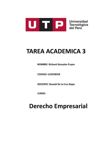 Tarea Academica Derecho Empresarial Tarea Academica Nombre