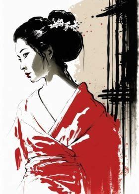 Japanese Geisha Poster Picture Metal Print Paint By Michael