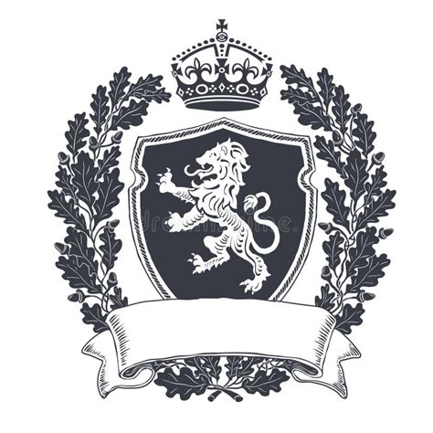 Escudo De Armas Blanco Y Negro Con León Heráldico Escudo Emblema Con