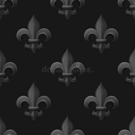 Vector Seamless Pattern With Vintage 3d Realistic Black Fleur De Lis