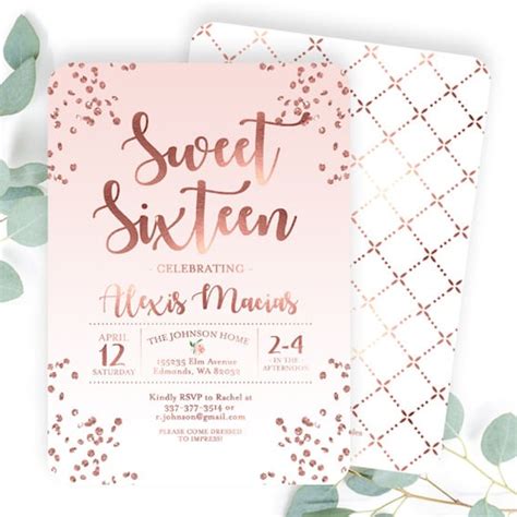 Rose Gold Sweet 16 Invitation Pink And Gold Glitter Confetti Etsy