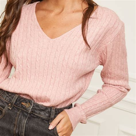 Pink Ribbed V Neck Cashmere Blend Jumper Brandalley