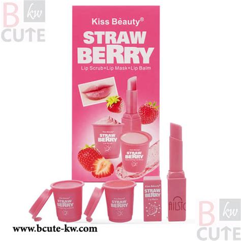 Kiss Beauty Strawberry Lip Scrub Lip Mask Lip Balm Kit Bcute Kw