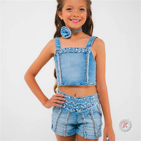 Conjunto De Cropped Short Correntes Kukixo Moda Infantil