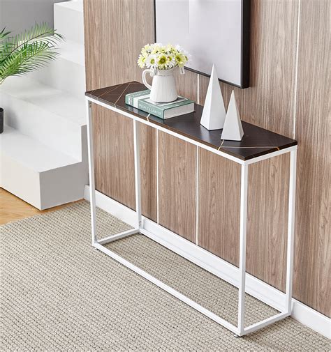 Irerts Console Table Narrow Sofa Table With Metal Frame White Entryway Table With Mdf Tabletop