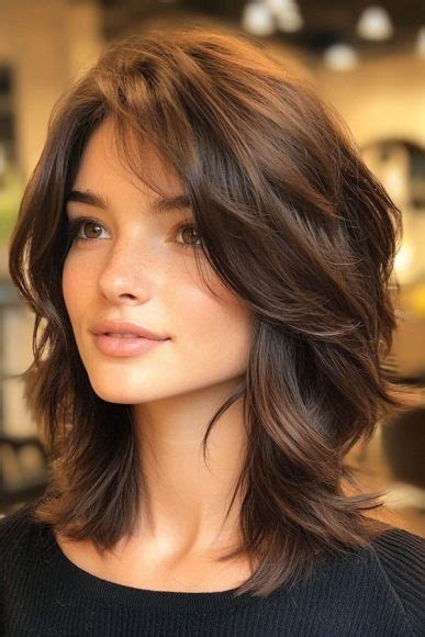 25 Medium Length With Beautiful Hair Colours Rich Brunette Feathered