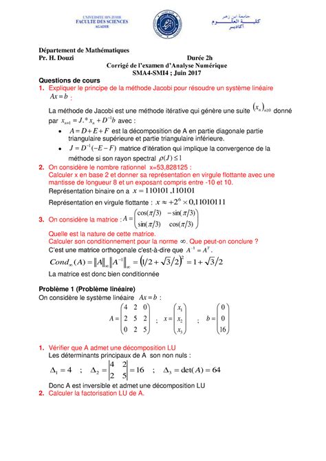 Exam Juin 17 SMA4 SMI4 Practice Exam Pour Analyse Num SMI SMA UIZ