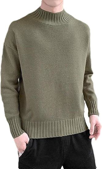 Mens Casual Loose Fit Solid Knit Pullover Long Sleeve Sweater Amazon