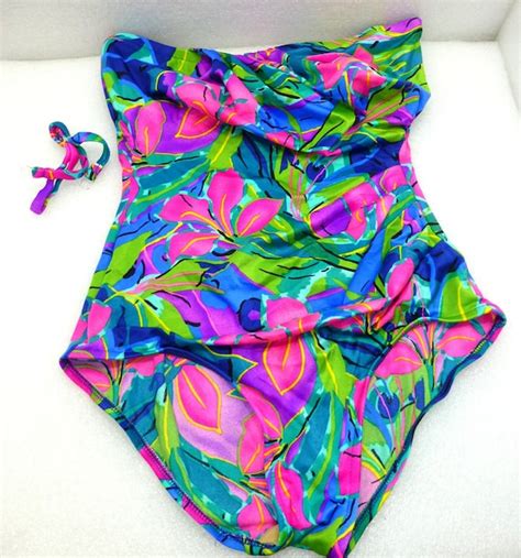 Vintage Catalina Tropical One Piece Bathing Suit S Gem