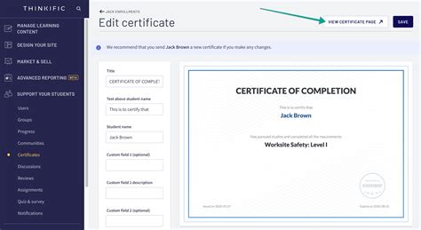 Sharing Thinkific Certificates Thinkific