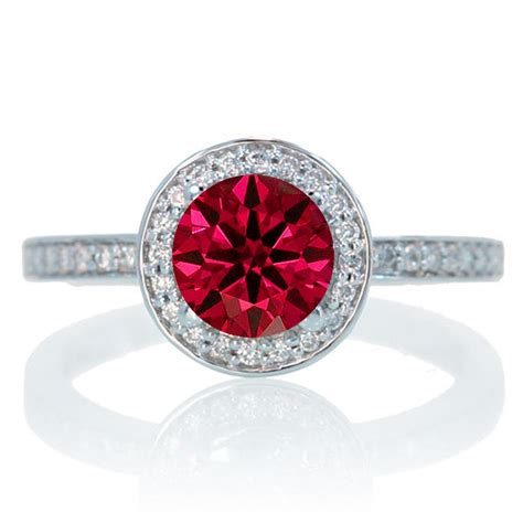 2 Carat Unique Classic Halo Round Ruby And Diamond Bridal Ring Set On