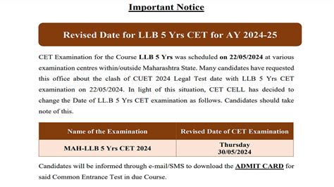 Mh Cet Law 2024 Exam Date Revised Again For 5 Year Llb Due To Clash