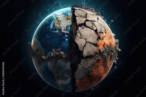 Planet Earth With One Half Destroyed And One Half Preserved Earth Day Concept Environment