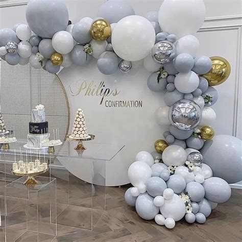 Balloon Garland Arch Kit Chrome Macaron Grey White 4D Silver Gold