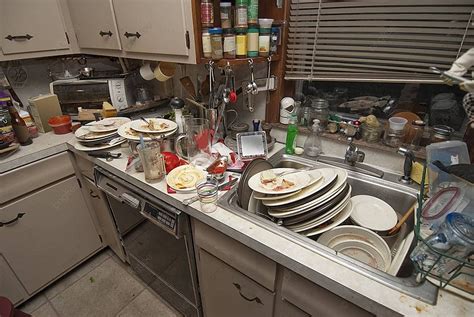 Fondo Platos Sucios En La Cocina Acumulación De Tareas Domésticas Foto