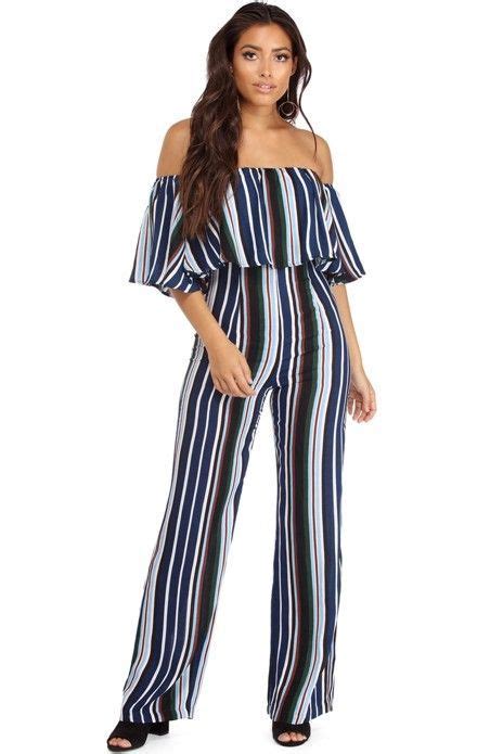 Navy All In Stripe Jumpsuit Striped Jumpsuit Current Styles Jumpsuit