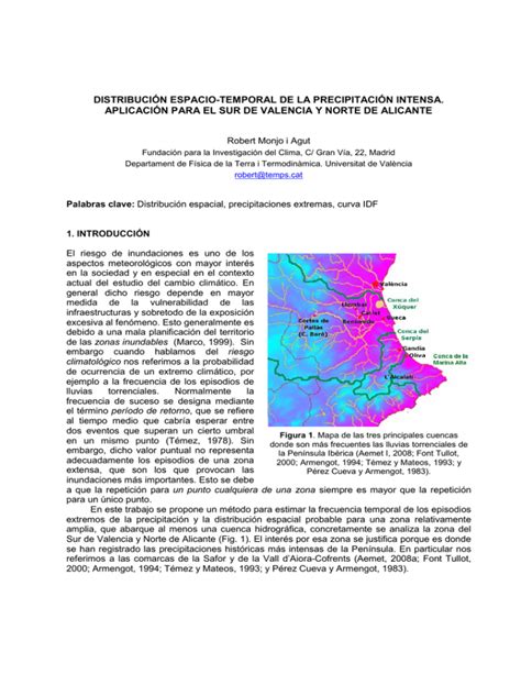 Distribuci N Espacio Temporal De La Precipitaci N Intensa Aplicaci N